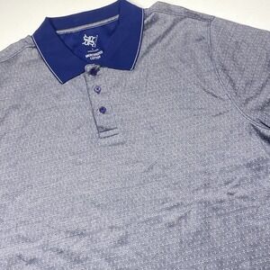 R&R Casuals Polo Shirt Size L Blue Geometric Mercerized Cotton Golf Prep Top